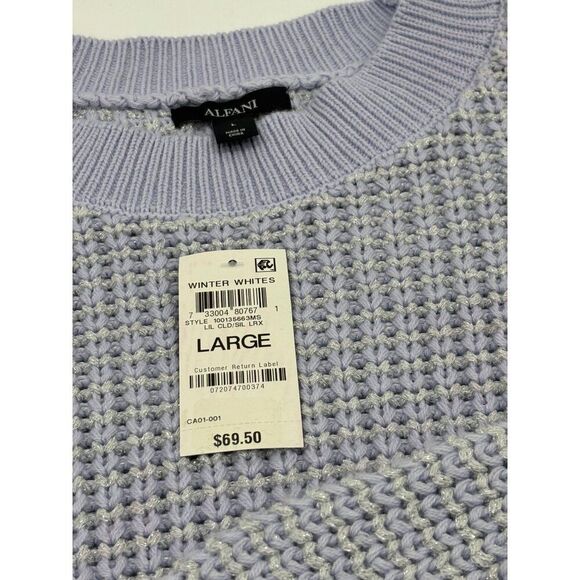 Alfani Metallic Shine Crewneck Sweater, Lavender Cloud, Sz. L - Picture 6 of 9